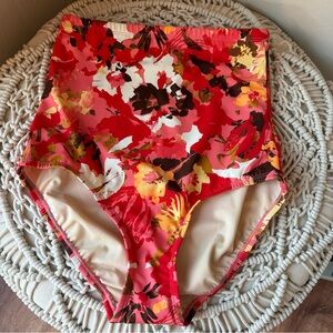 Land's End Women's Floral SlenderSuit Ultra High Waisted Bikini Bottoms Size 8